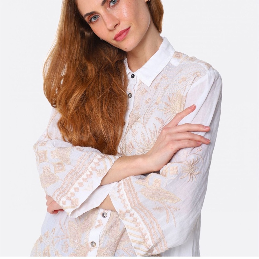 Johnny Was Devere Kimono Sleeve 100% Ramie embroidered button down blous… - Picture 15 of 15